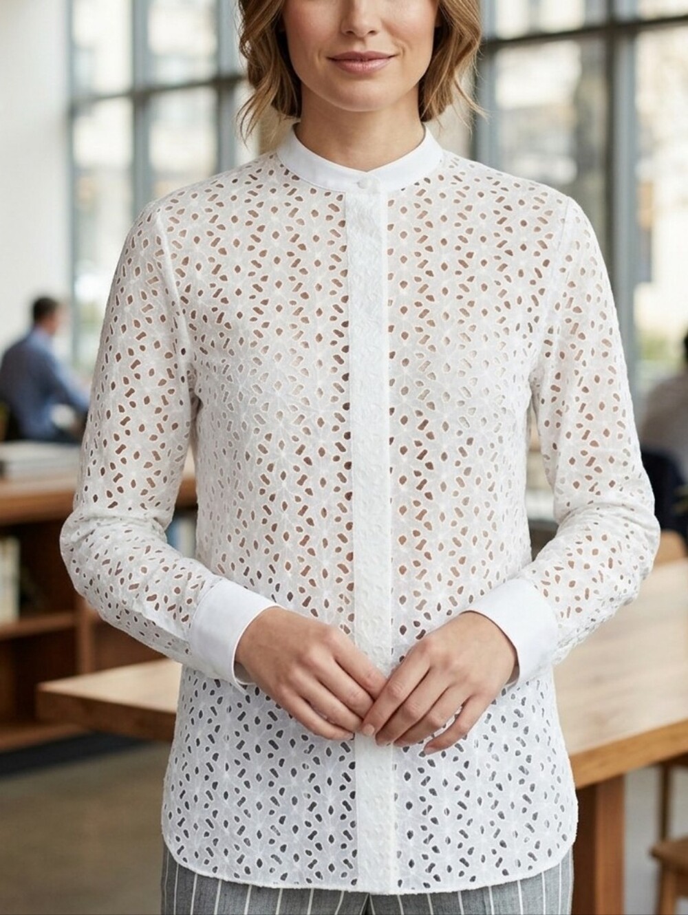 🌙HP💫NWT Theory Daisy Eyelet Cotton Silk Shirt